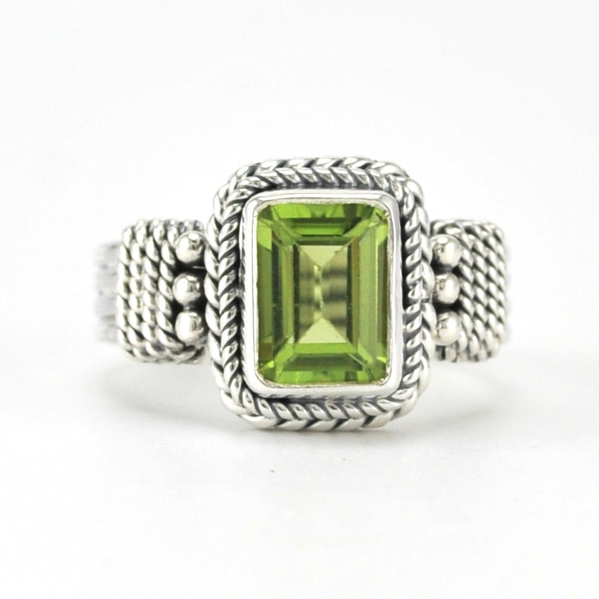 Sterling Silver Peridot 6x8mm Rectangle 4 Band Ring
