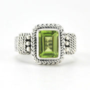 Alt View Sterling Silver Peridot 6x8mm Rectangle 4 Band Ring