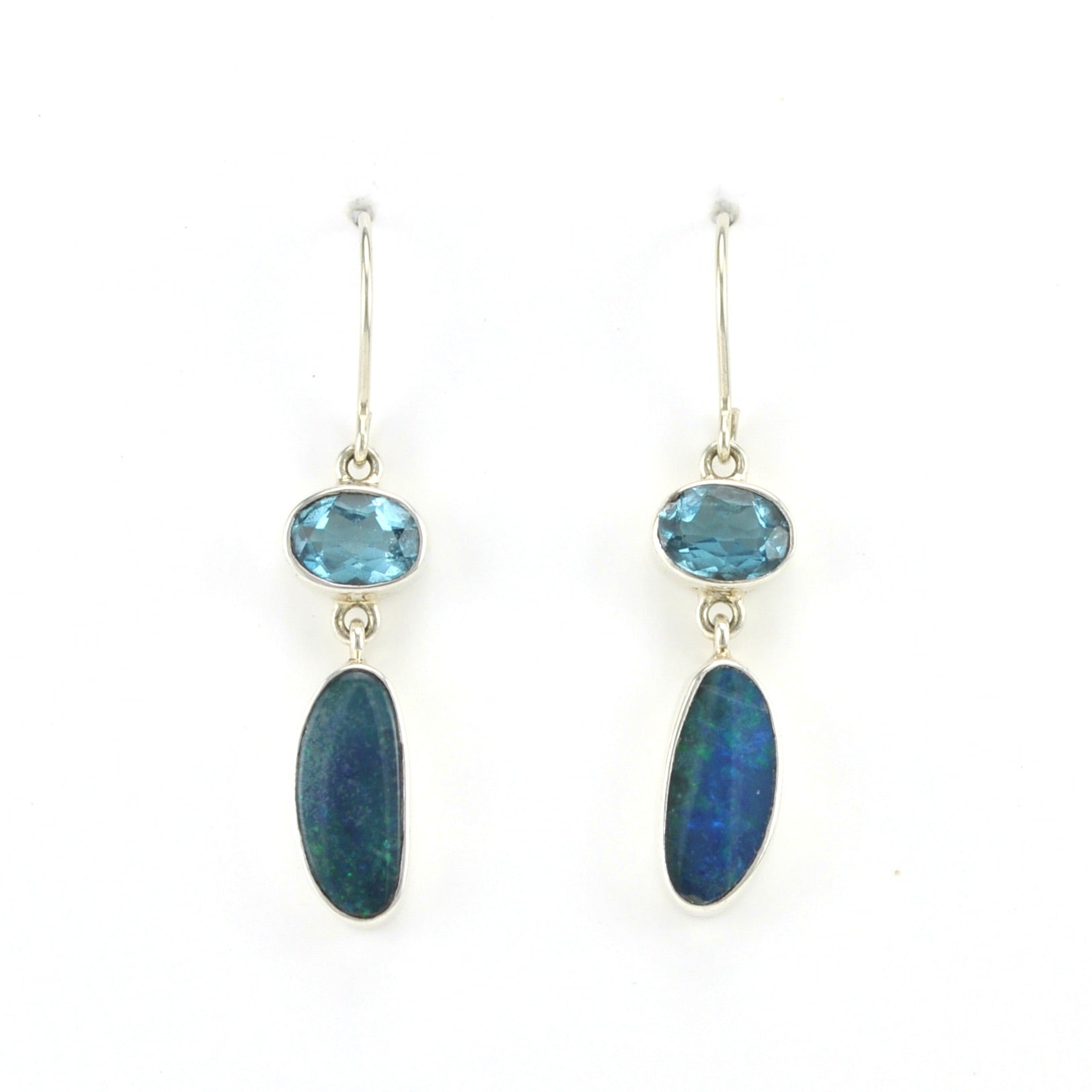 Alt View Sterling Silver Blue Topaz Opal Dangle Earrings