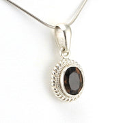 Side View Sterling Silver Smoky Quartz 8x10mm Oval Pendant