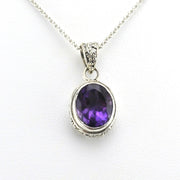Alt View Sterling Silver Amethyst 9x11mm Oval Bali Necklace