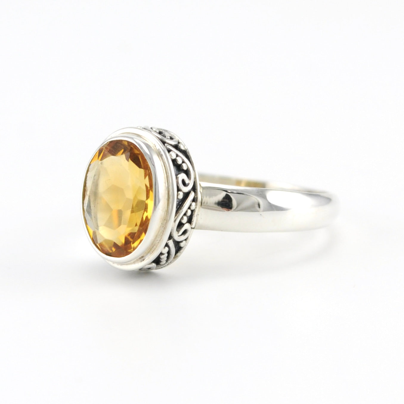 Sterling Silver Citrine Oval Bali Ring