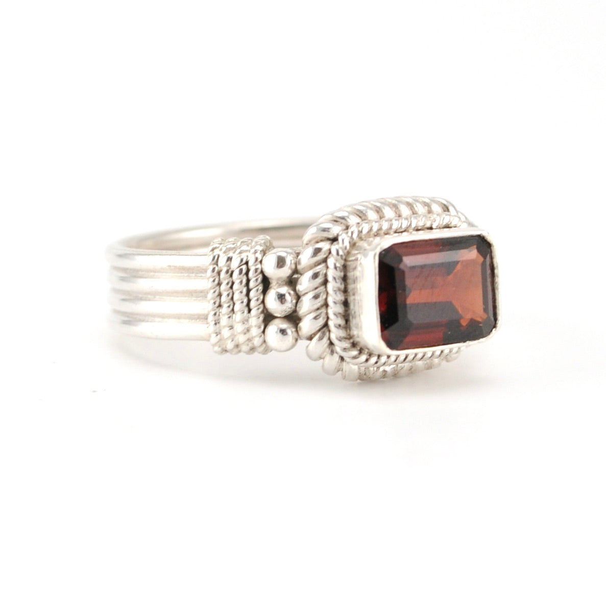 Side View Sterling Silver Garnet 6x8mm Rectangle Ring