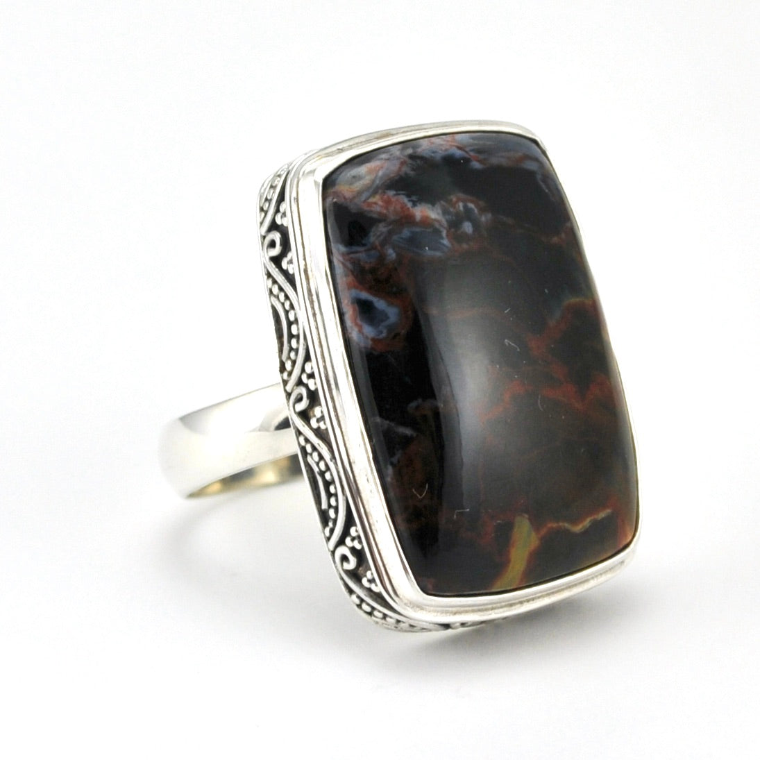 Side View Sterling Silver Pietersite 16x29mm Rectangle Bali Ring