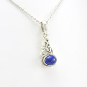 Side View Sterling Silver Lapis 6x8mm Oval Pendant