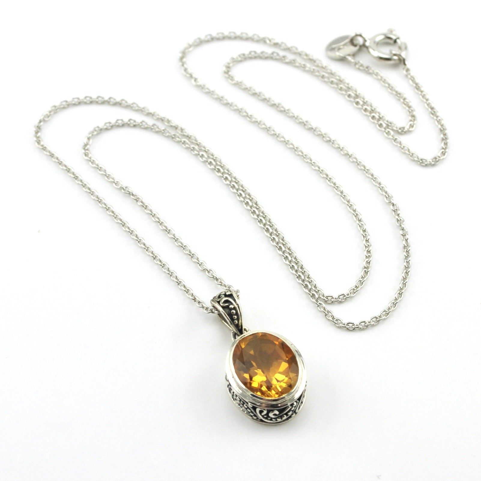 Sterling Silver Citrine 8x10mm Oval Bali Necklace