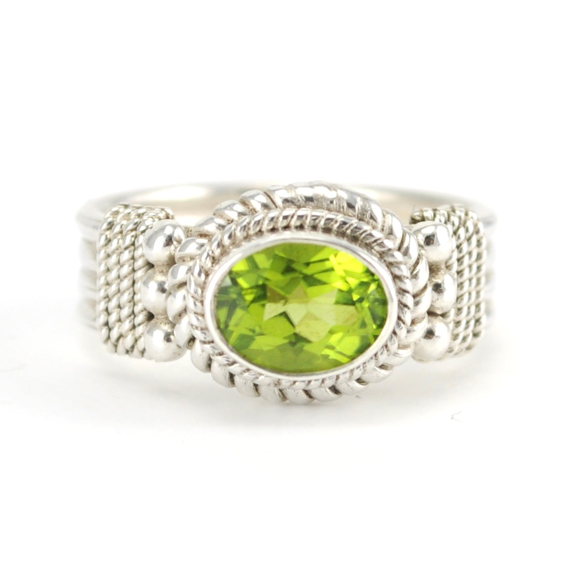 Sterling Silver Peridot 6x8mm Oval Ring