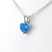 Side View Sterling Silver Blue Topaz CZ Heart Necklace