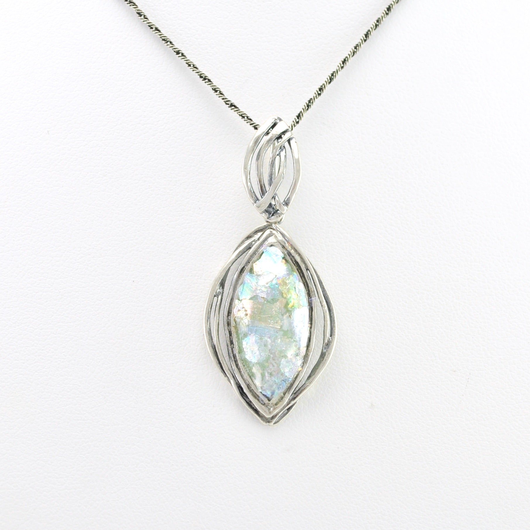 Alt View Sterling Silver Roman Glass Marquise Necklace