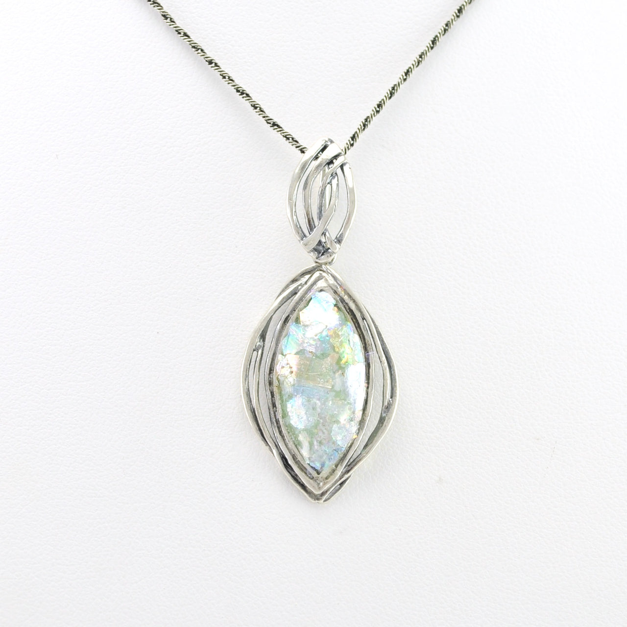Alt View Sterling Silver Roman Glass Marquise Necklace