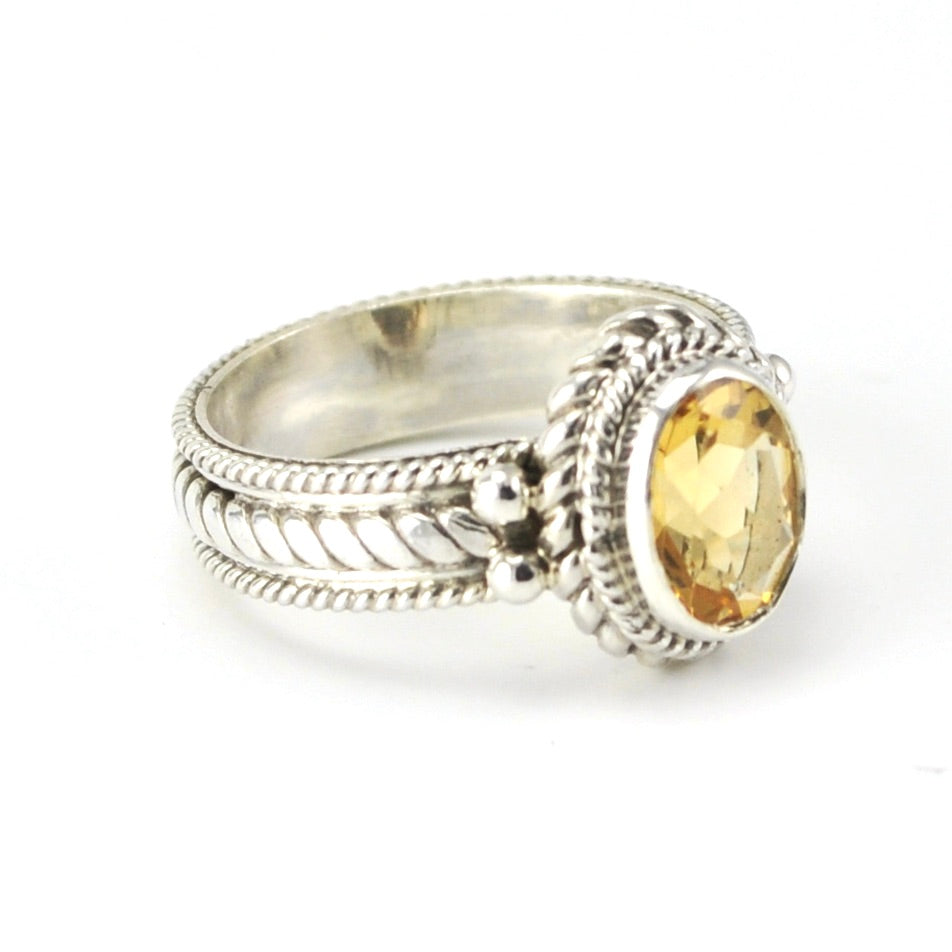 Side View Sterling Silver Citrine 6x8mm Oval Ring