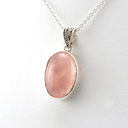 Side View Sterling Silver Morganite 12x18mm Oval Necklace