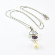 Sterling Silver Keshi Pearl Amethyst Freshwater Pearl Necklace