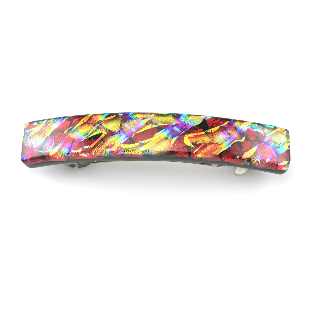 Dichroic Glass Rainbow Red Barrette