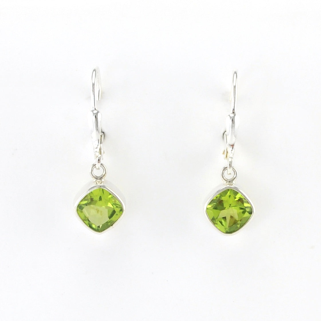Alt View Sterling Silver Peridot 6mm Offset Square Dangle Earrings
