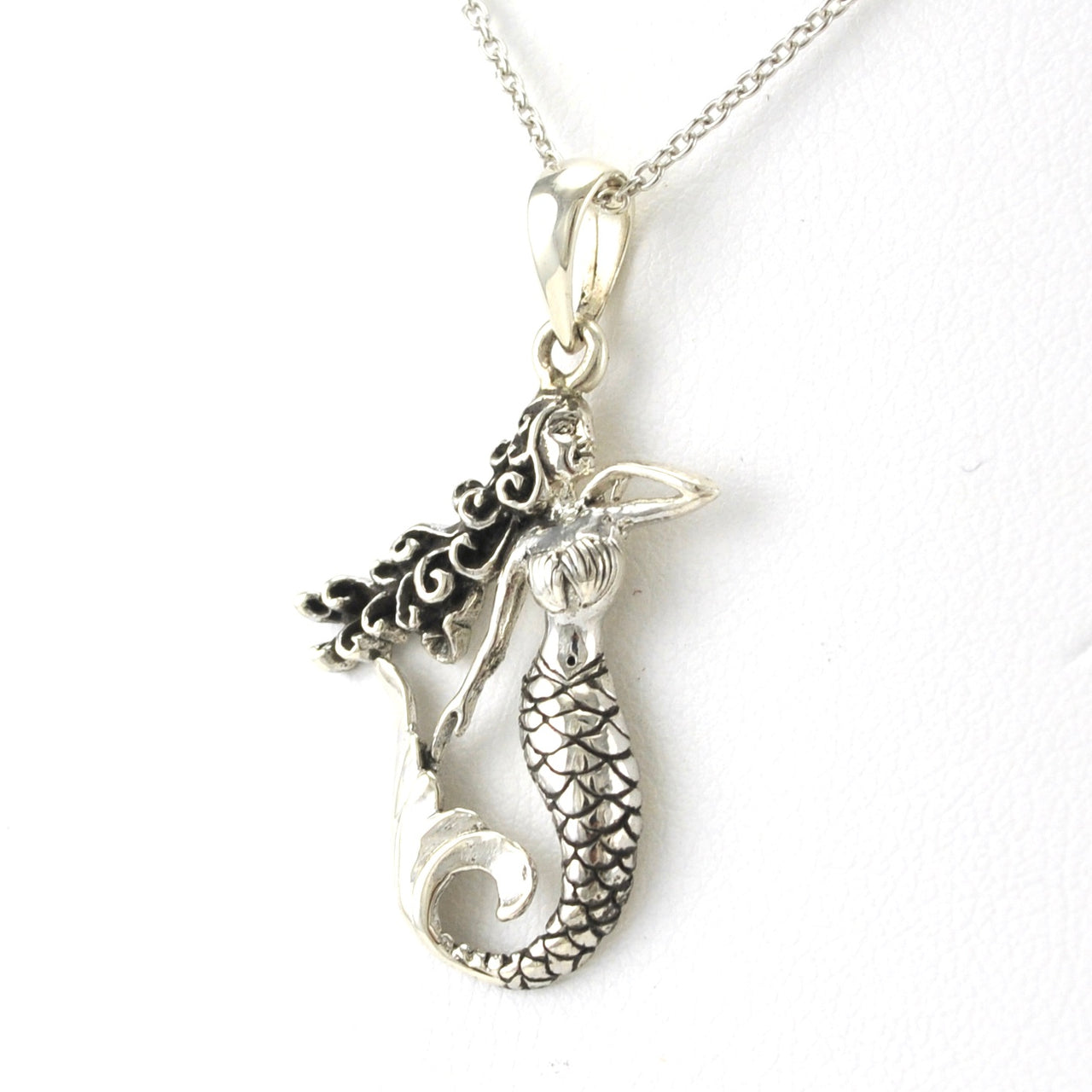 Side View Sterling Silver Mermaid Goddess Necklace