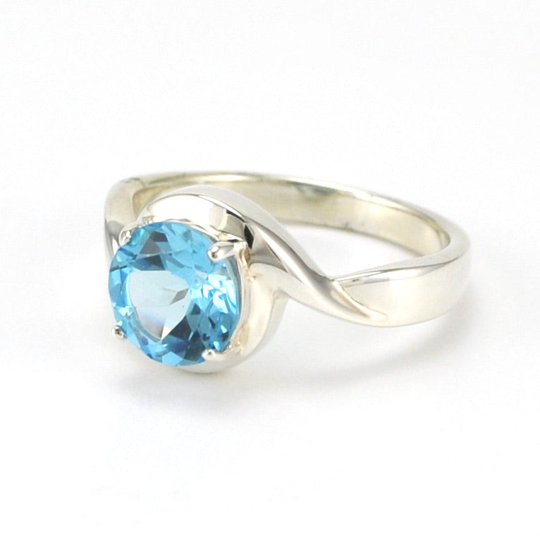 Sterling Silver Blue Topaz 8mm Round Swirl Ring