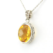 Sterling Silver Citrine 10x14mm Oval Bali Pendant