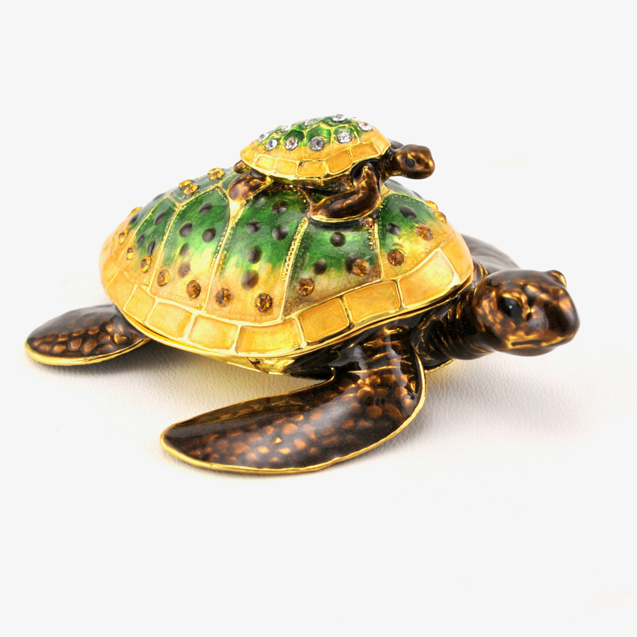 Mother Turtle and Baby Enamel Crystal Box