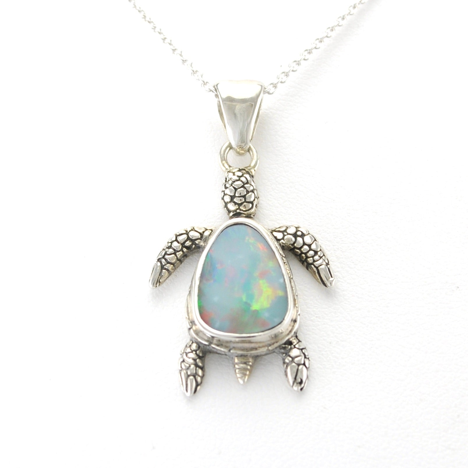 Alt View Sterling Silver Australian Opal Sea Turtle Pendant