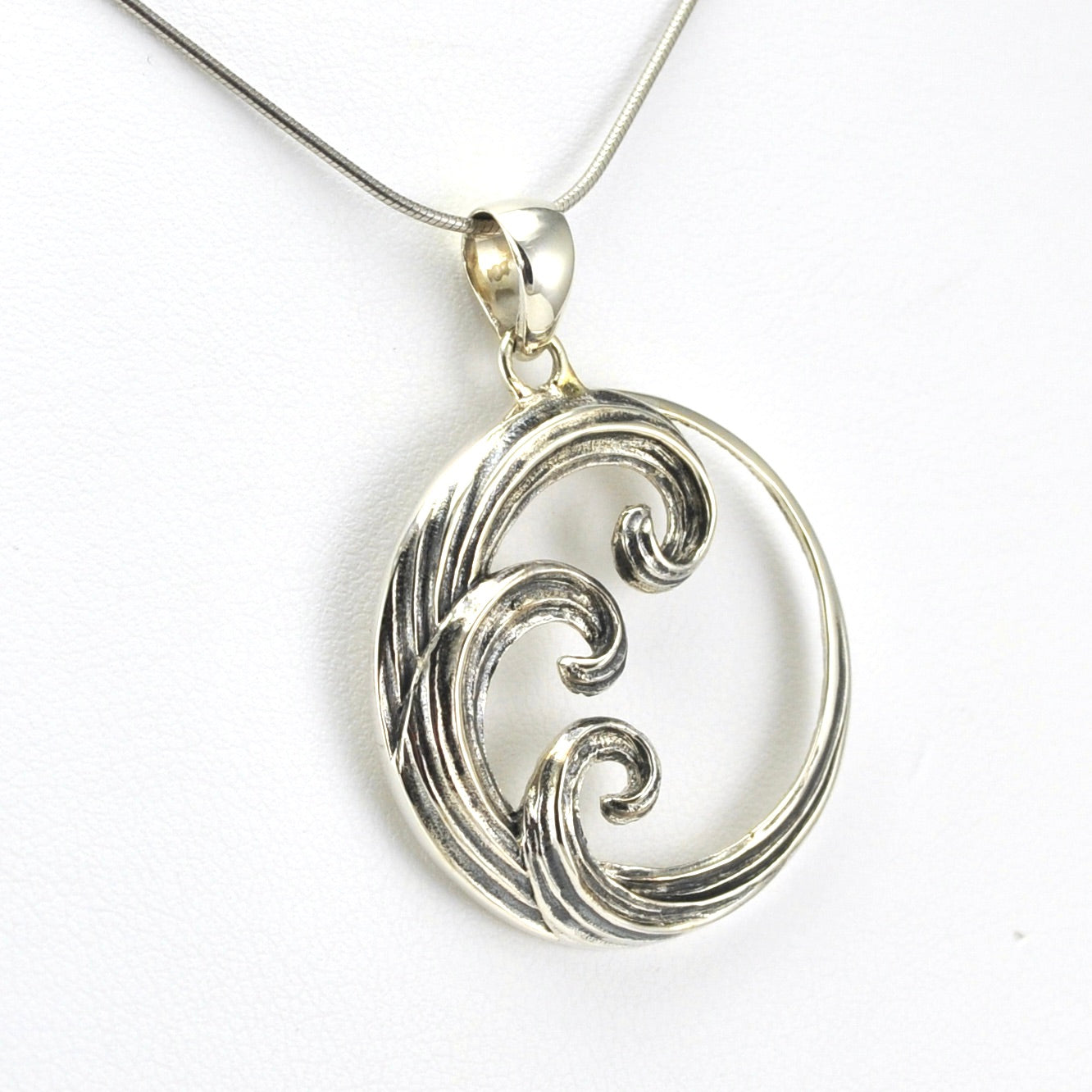 Side View Sterling Silver Wave Pendant
