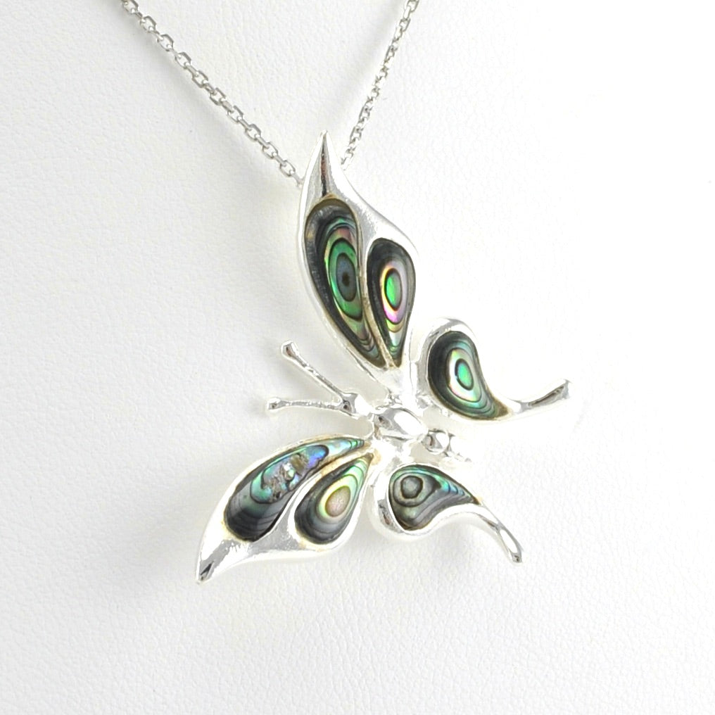 Alt View Sterling Silver Abalone Butterfly Necklace