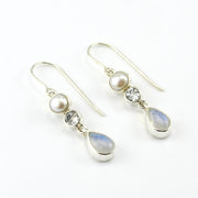 Sterling Silver Moonstone Pearl Dangle Earrings