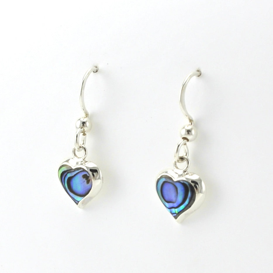 Sterling Silver Abalone Heart Dangle Earrings