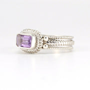 Side View Sterling Silver Amethyst 4x6mm Rectangular Rope Band