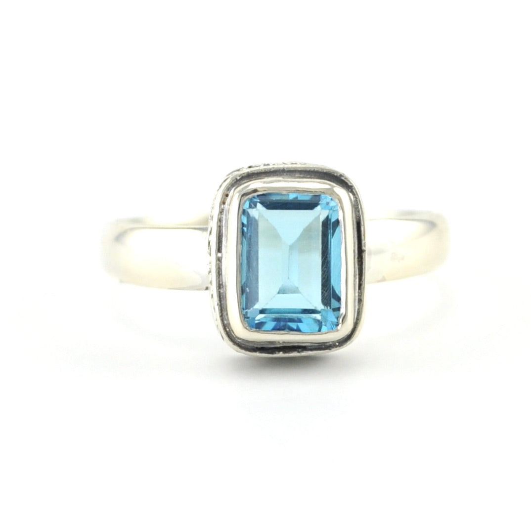 Alt View Sterling Silver Blue Topaz 6x8mm Rectangle Bali Ring