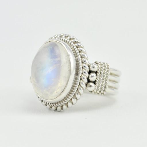 Sterling Silver Rainbow Moonstone Oval Ring Size 7
