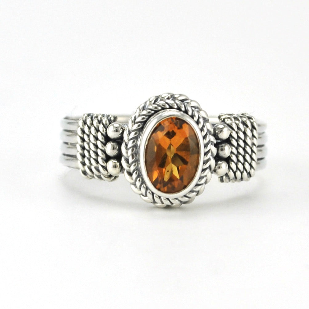 Sterling Silver Citrine 5x7mm Oval 4 Band Ring