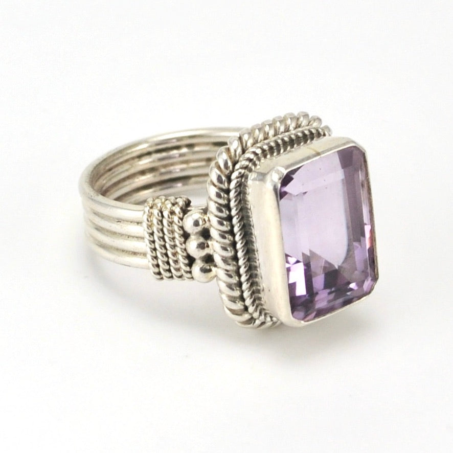 Side View Sterling Silver Amethyst 10x14mm Rectangle Ring