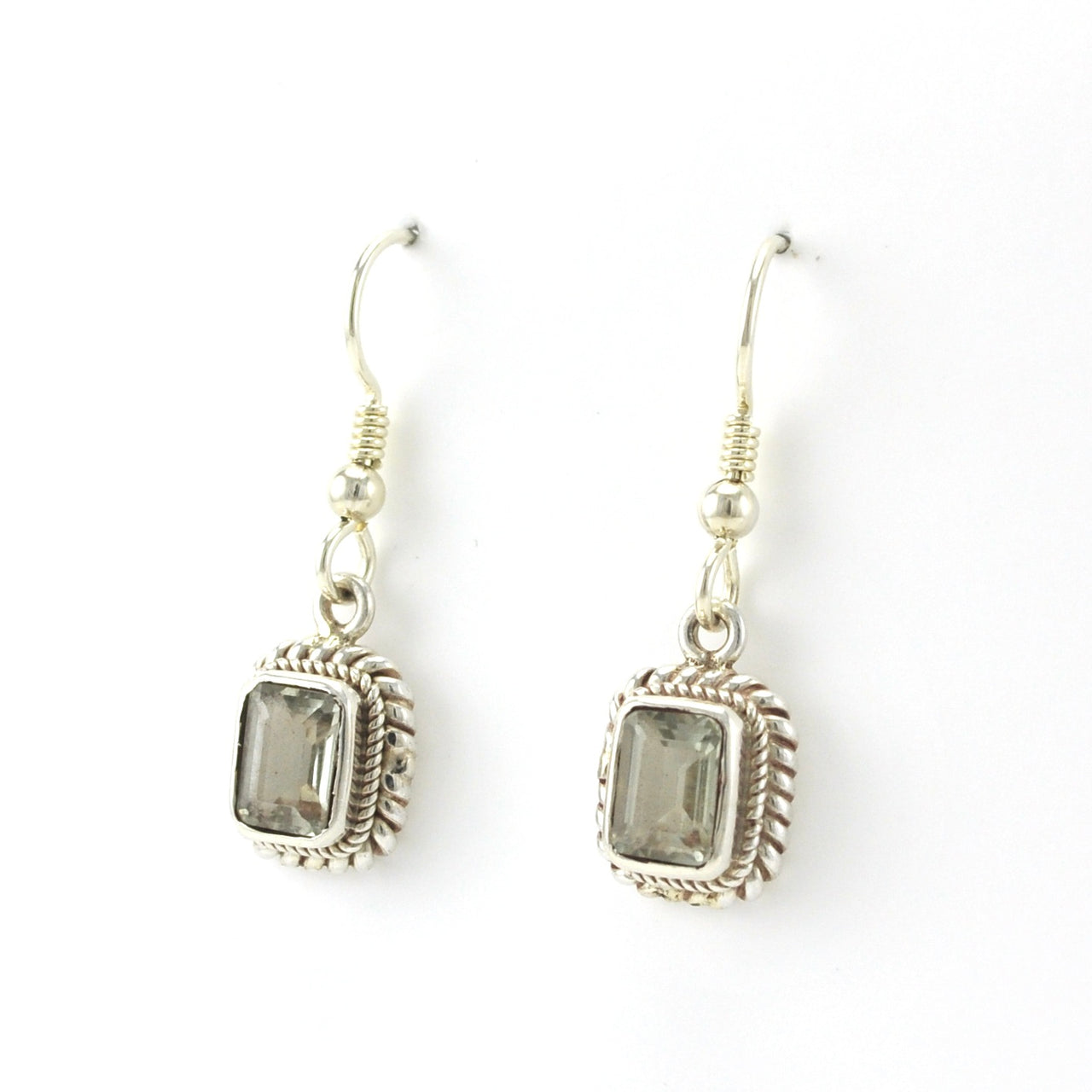 Side View Sterling Silver Prasiolite 5x7mm Rectangle Dangle Earrings