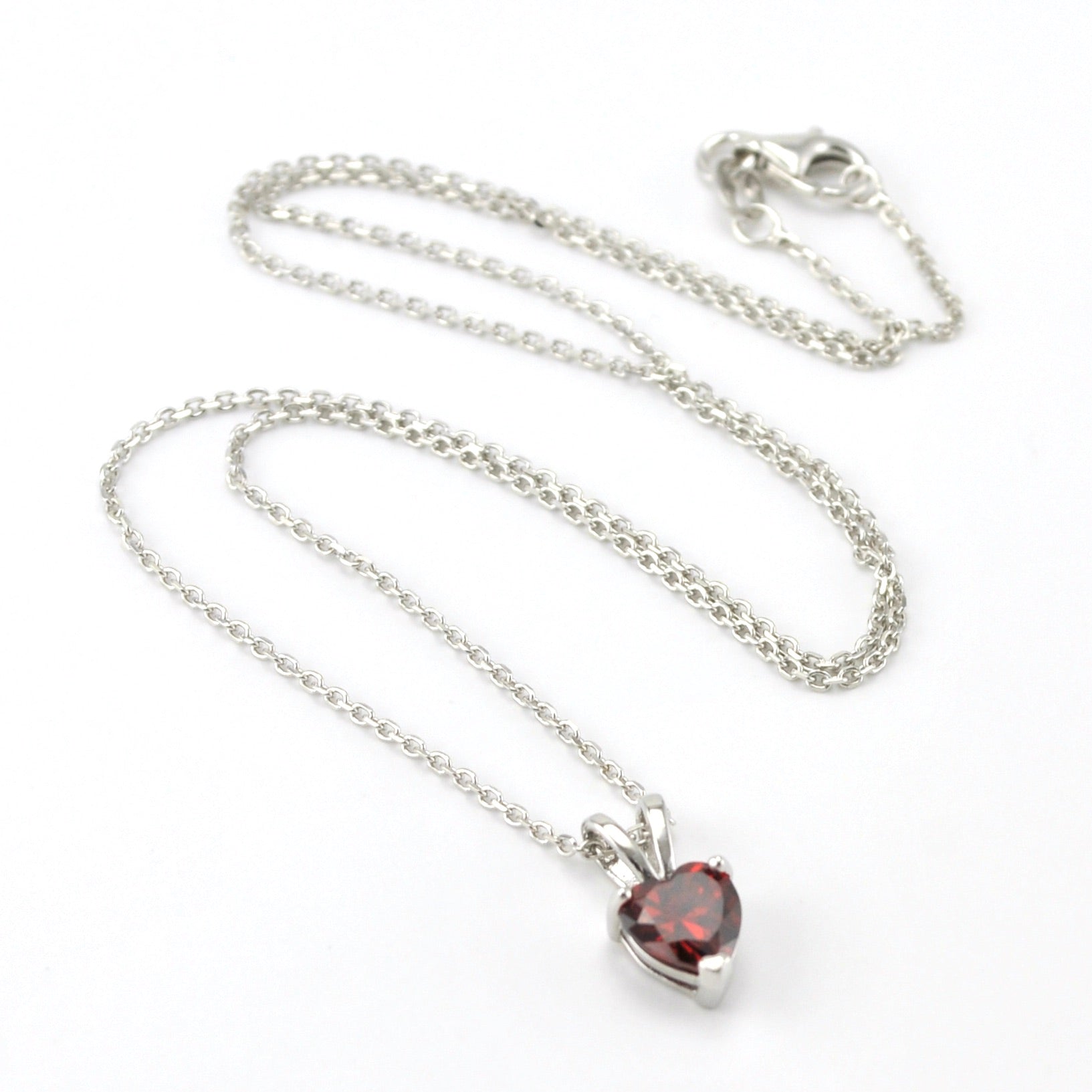 Sterling Silver Garnet CZ Heart Necklace