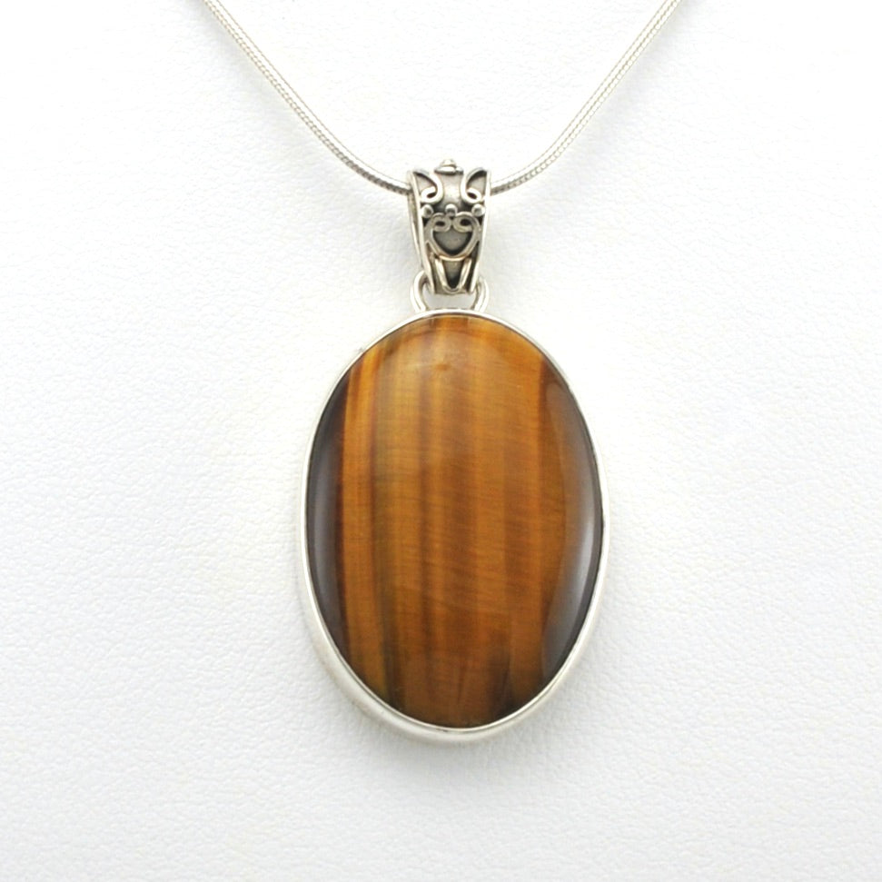 Alt View Sterling Silver Tiger's Eye 18x26mm Oval Pendant
