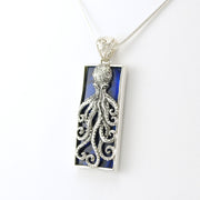 Sterling Silver Blue Abalone Rectangle Octopus Pendant