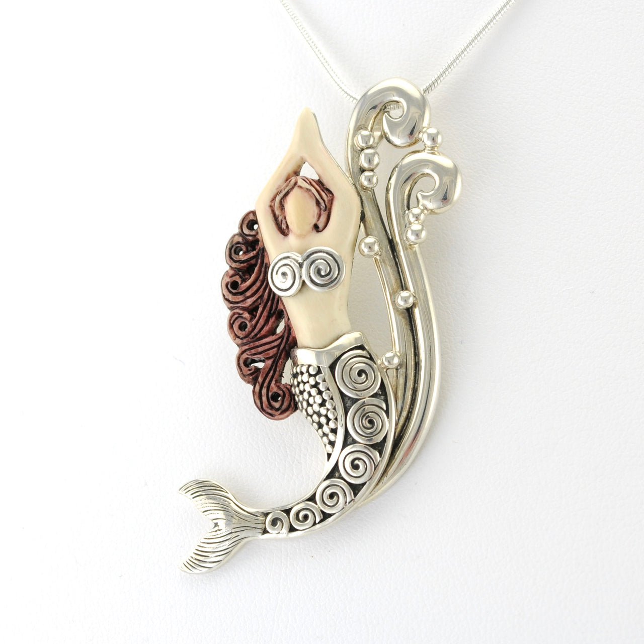 Fossilized Ivory with Sterling Silver Water Spirit Mermaid Pendant