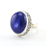 Sterling Silver Lapis 16x20mm Oval Bali Ring
