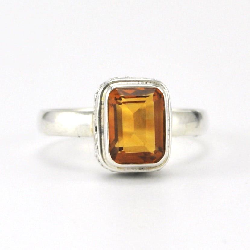 Alt View Sterling Silver Citrine 6x8mm Rectangle Bali Ring