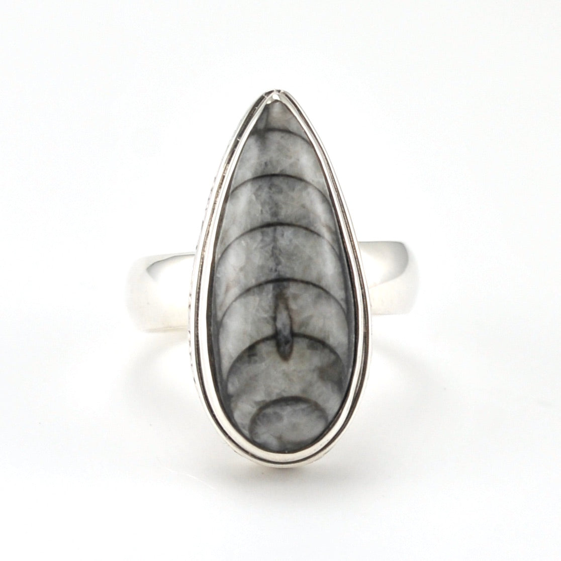 Alt View Sterling Silver Orthocerus Fossil Bali Ring