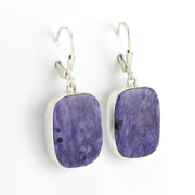 Side View Sterling Silver Charoite Rectangle Dangle Earrings