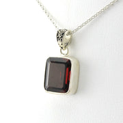 Side View Sterling Silver Garnet 10x12mm Rectangle Necklace