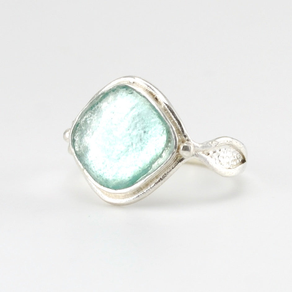 Sterling Silver Roman Glass Square Ring