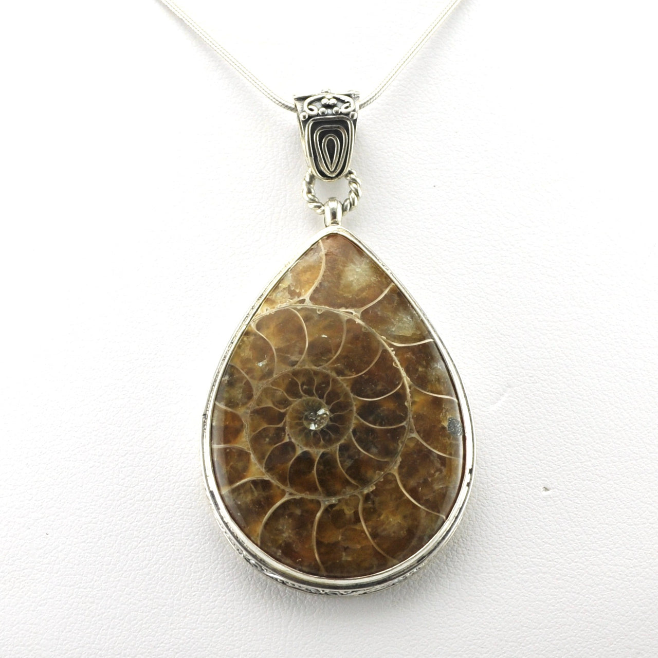 Alt View Sterling Silver Ammonite Tear Bali Pendant