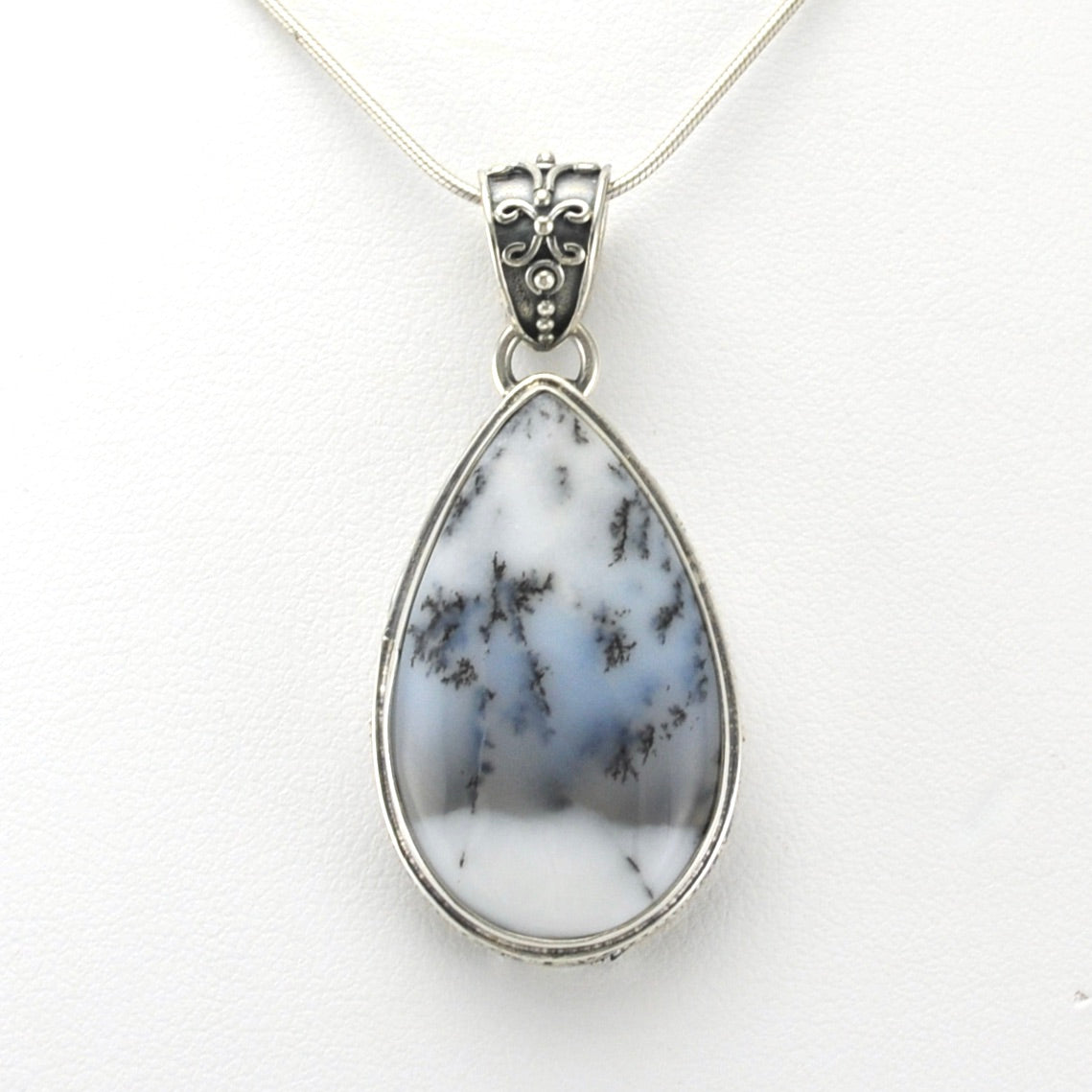 Alt View Sterling Silver Dendritic Agate 18x30mm Tear Bali Pendant