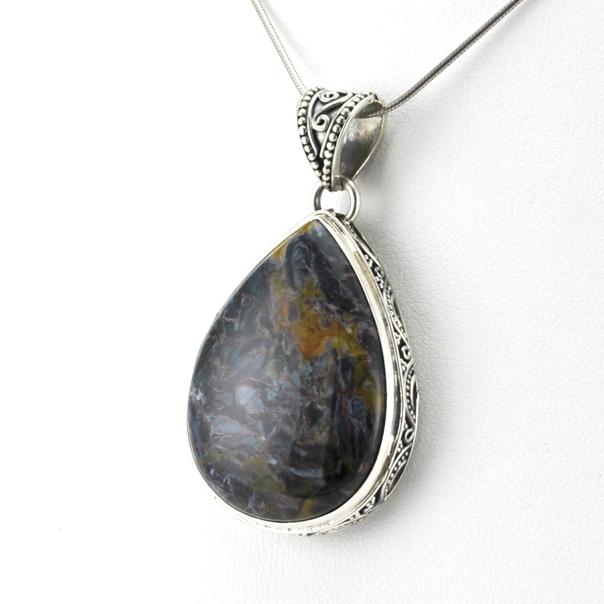 Sterling Silver Pietersite 22x30mm Tear Bali Pendant