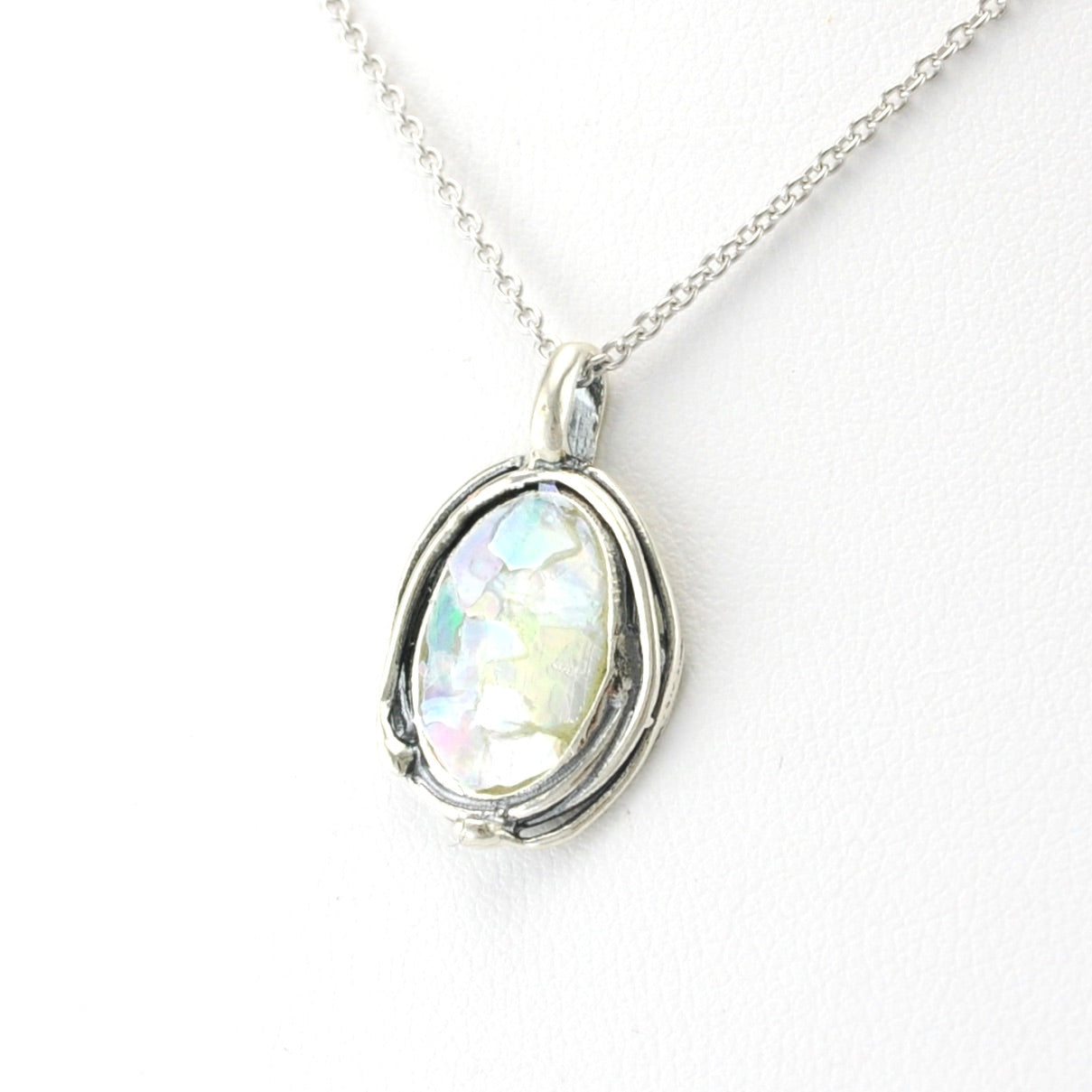 Sterling Silver Roman Glass Oval Pendant