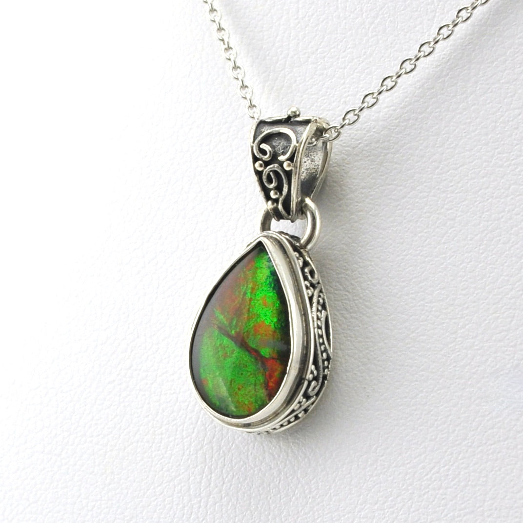 Side View Sterling Silver Ammonite 9x14mm Tear Bali Necklace