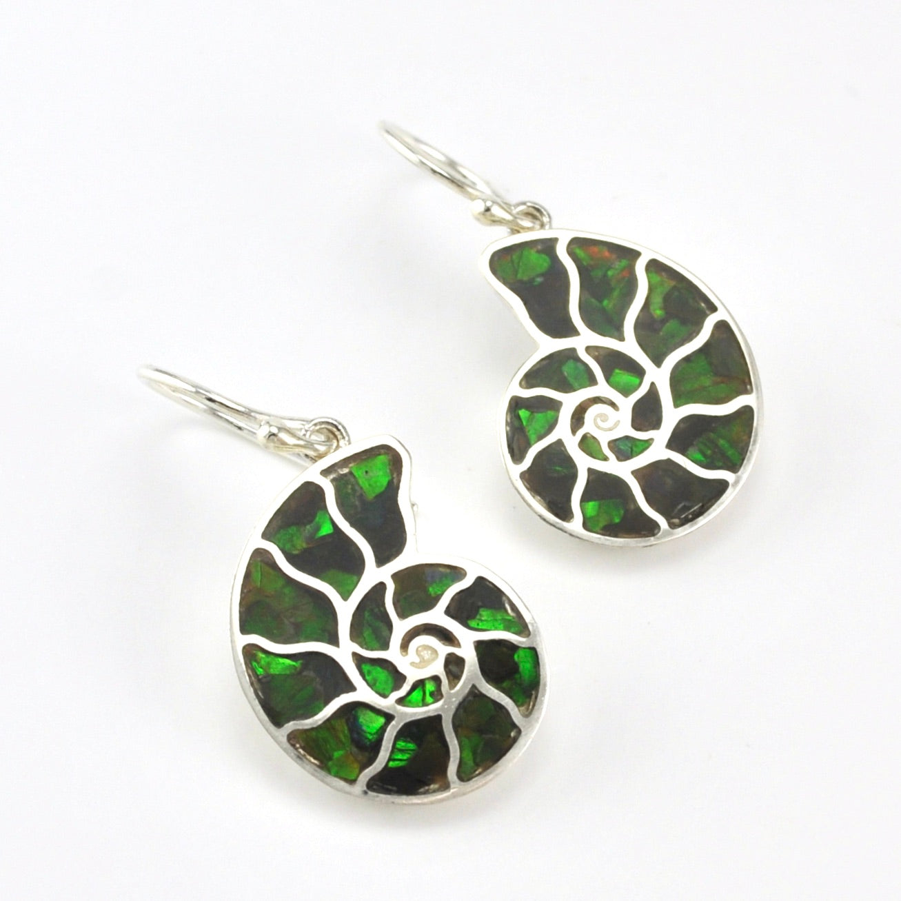 Sterling Silver Ammolite Inlaid Shell Earrings